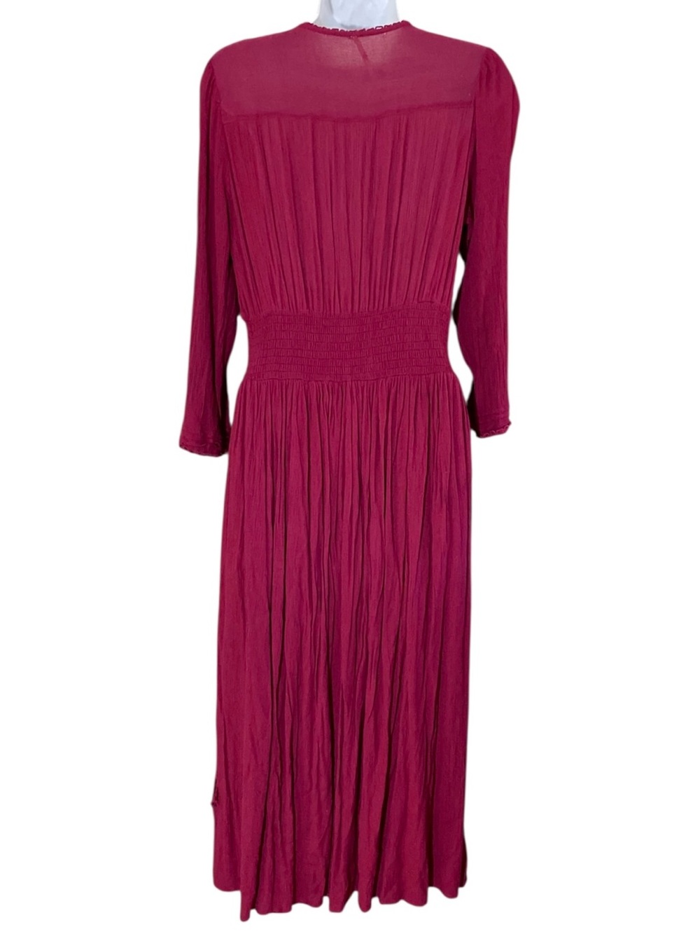 Free People Floral Embroidered Folk Gauzey Midi Dress S Cranberry Red Peasant - Picture 11 of 14